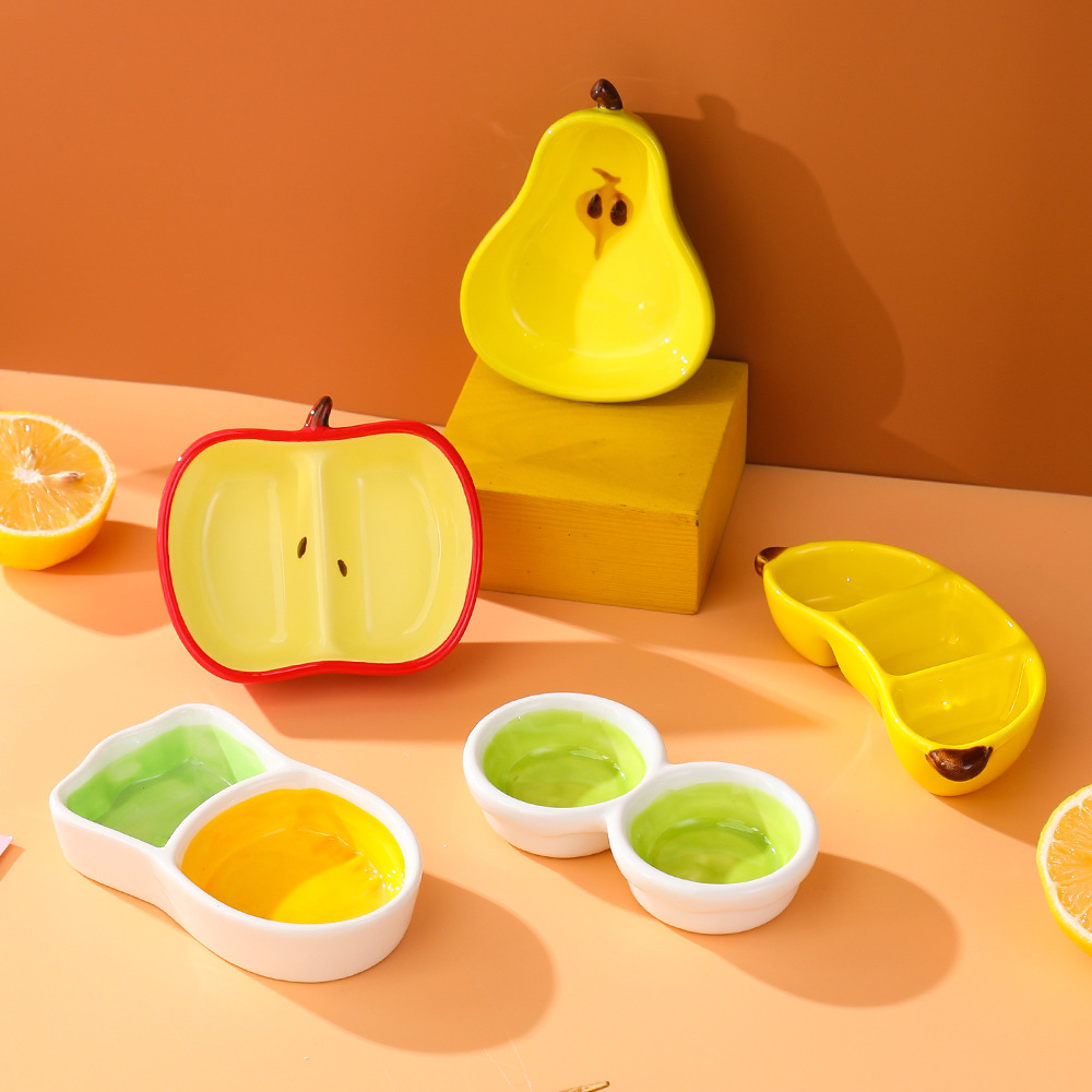 Creative fruit dipping saucers, household ceramic snack saucers, hot pot condiment saucers, vegetable saucers, cute differently styled and flavored saucers