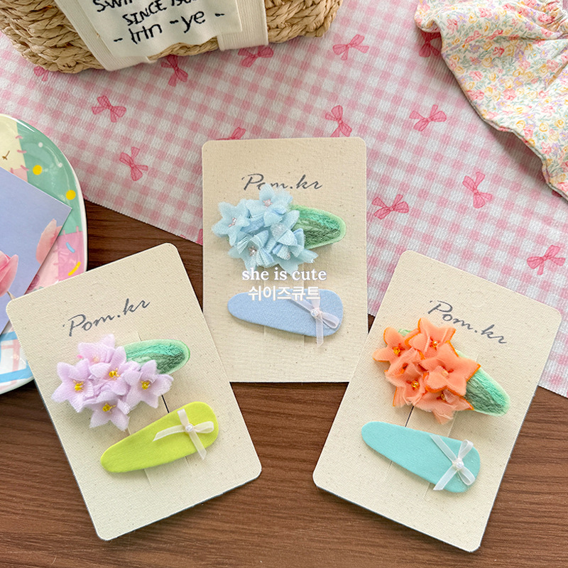New children's fabric flower hair accessory that won't damage your baby's hair, fully covers the side, girls' bangs, and has a hairpin on the back of the head details Picture