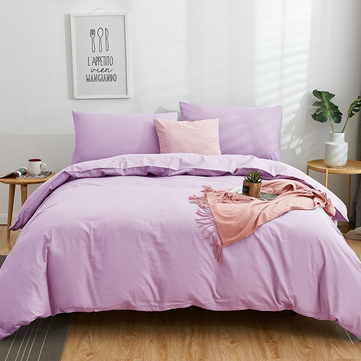Pure Cotton Color Simple Twill Bed Cover Four-Piece Pure Cotton Plain Bed Sheet And Quilt Cover Bedding Replacement Item Picture