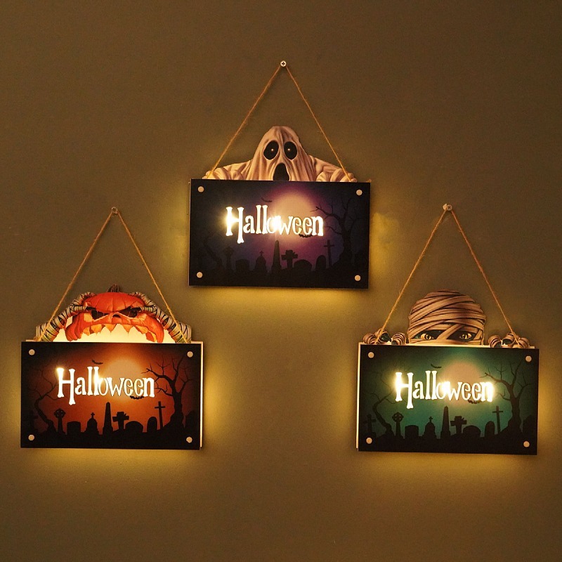 Cross-border new Halloween horror ghost wooden door hanging decoration props jack-o '-lantern crafts Specification drawing