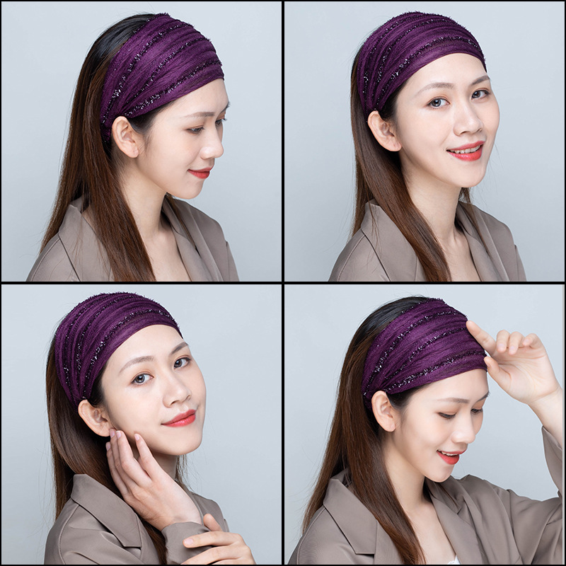 In spring and summer, when going out, you can cover your white hair with lace wide-brimmed headscarves. This is a super wide postpartum headscarf and headband for washing and grooming details Picture