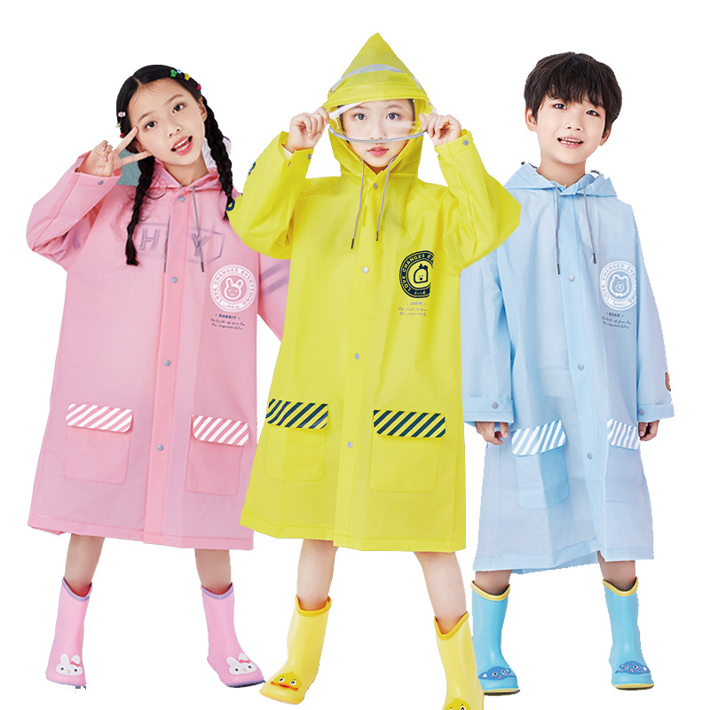 Children's Raincoat 7-12 Years Old Wholesale Boy Preschool Elementary School Long With Bag Bit Poncho Cartoon Onesie Item Picture