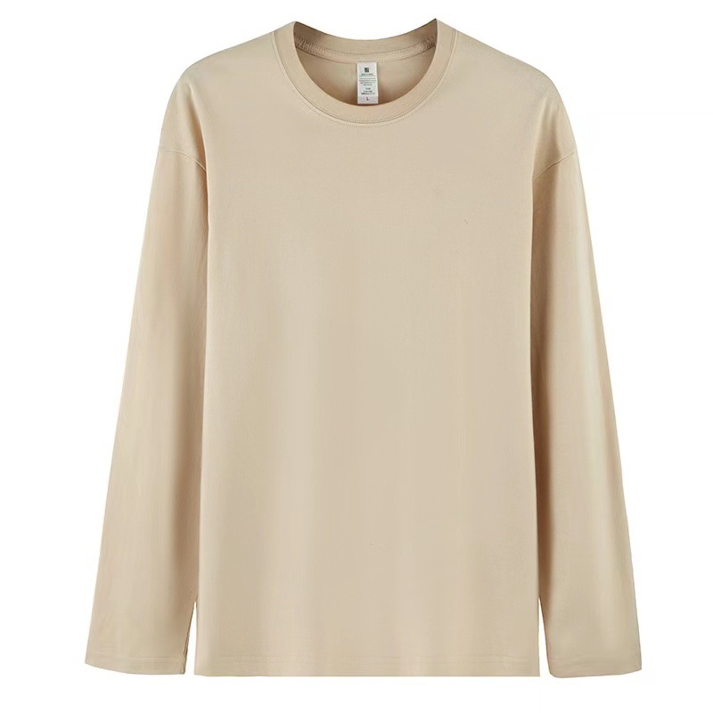 220g pure cotton Xinjiang combed cotton trendy brand solid color men's and women's loose round-neck long-sleeved base layer, customizable log supported Item Picture