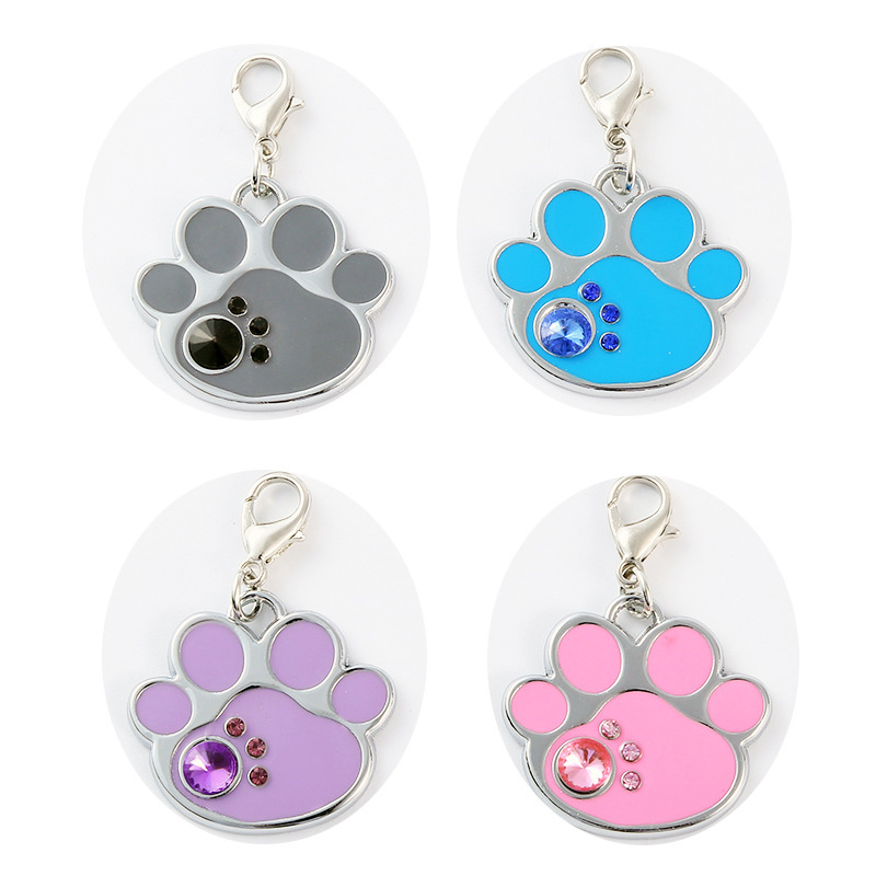 Dog brand in-stock 4-color new pet collar accessory, colored glaze footprint with diamond cat necklace jewelry pendant