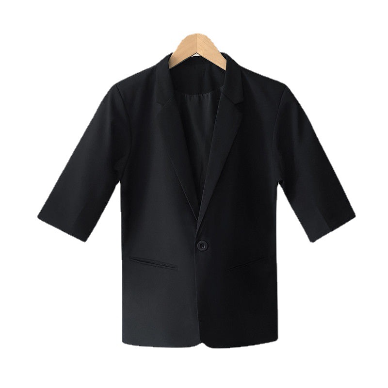 Summer short-sleeved small suit men's Hong Kong-style casual loose trendy coat, versatile, light mature style, cool and stylish half-sleeved suit trend Item Picture