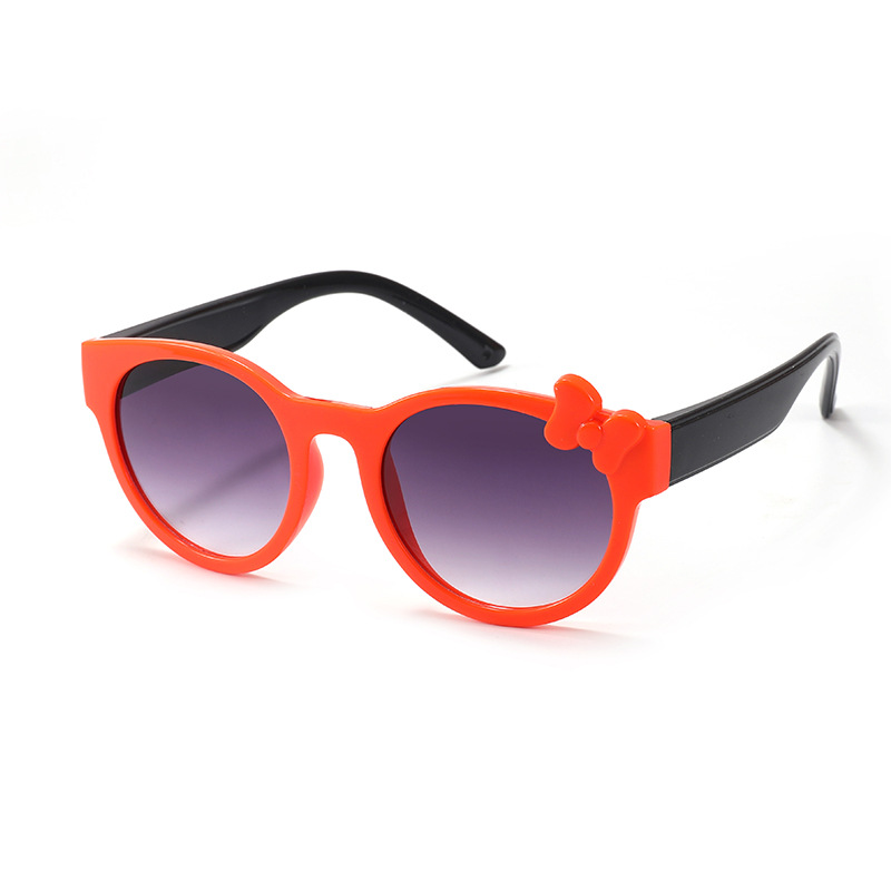 New 2024 Korean version children's colorful round-framed sunglasses, lightweight PC cute sunglasses, bow glasses XT6118 Item Picture