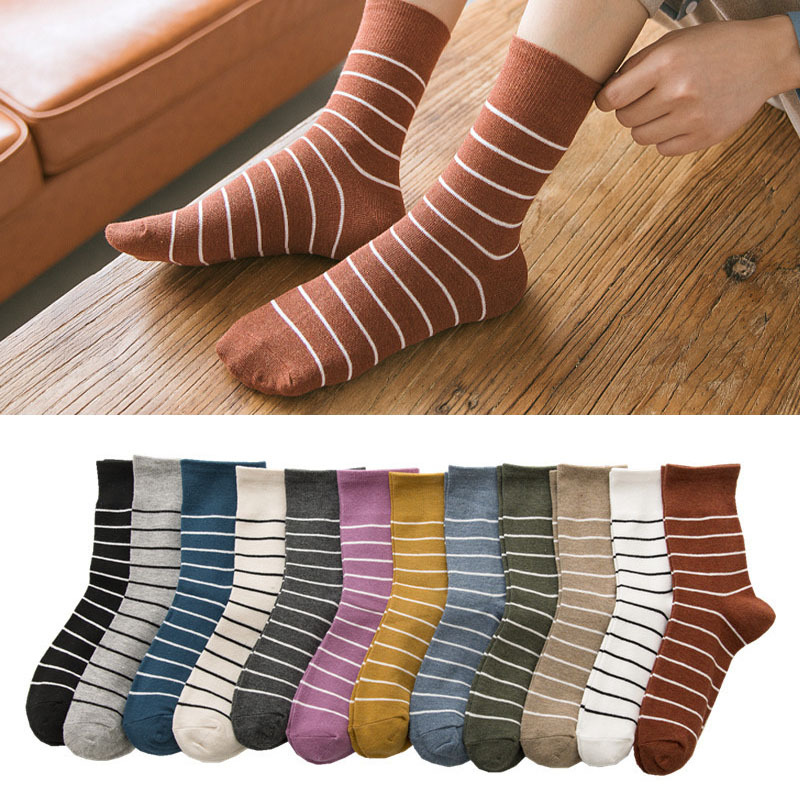 New mid-calf women's autumn and winter striped women's socks, Japanese and Korean style college-style women's cotton socks manufacturer wholesale