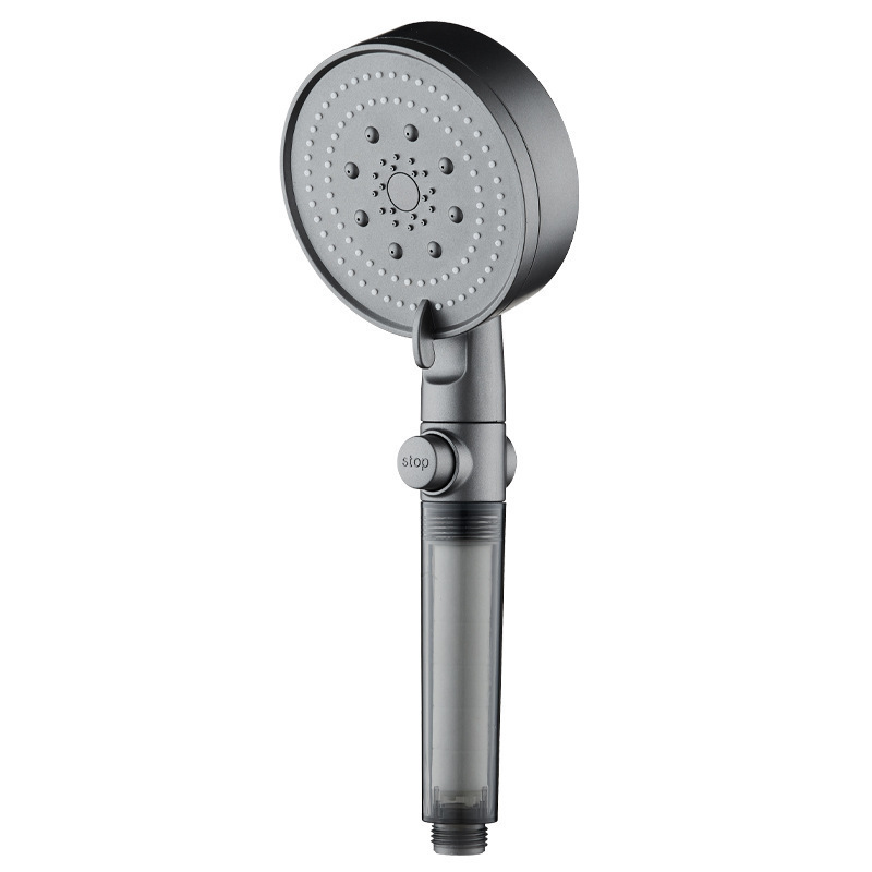 The Black Knight pressurized showerhead is a household daily pressurized shower head with a transparent filter cotton and a handheld shower head Item Picture