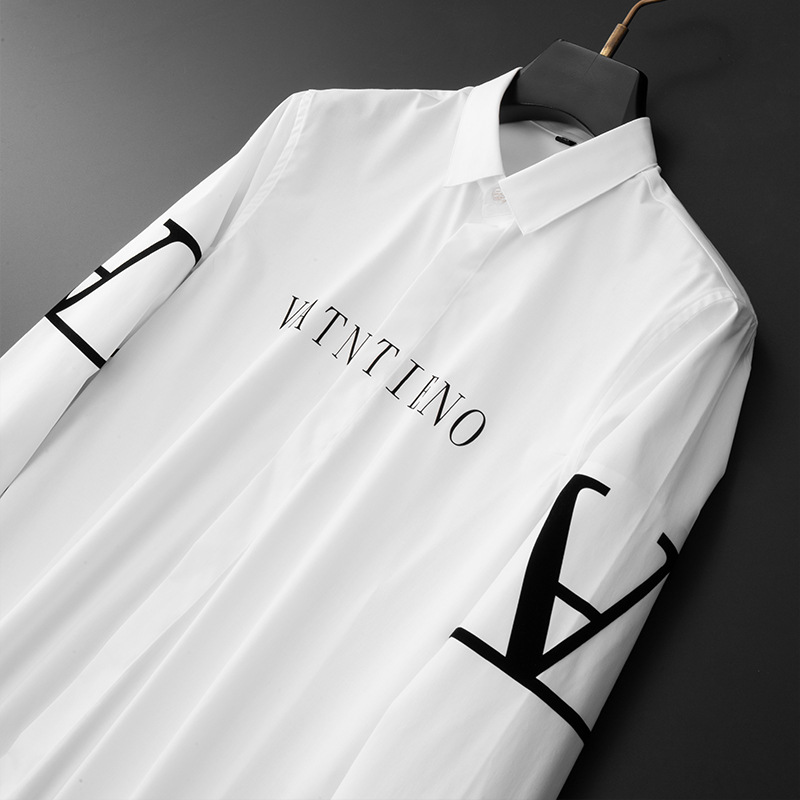 A high-end European cotton long-sleeved shirt with a slim-fit print from a trendy brand for men. A casual and versatile plush shirt for men Specification image