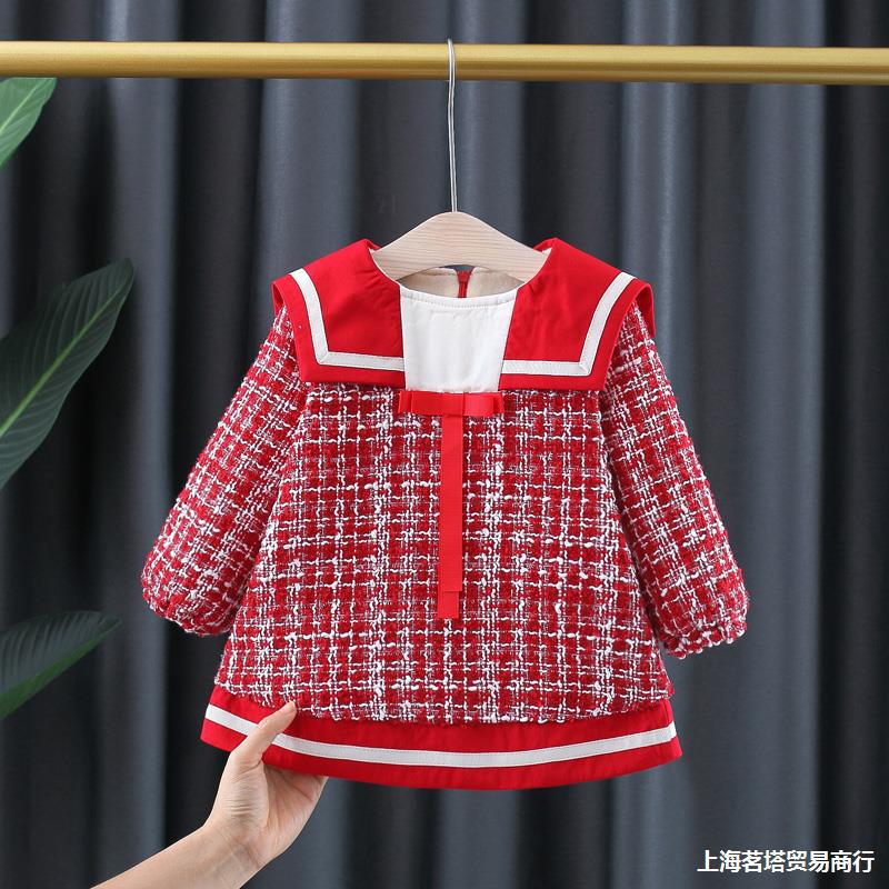Out-of-season girls' dress for autumn and winter, fleece children's little chanel-style princess dress, new for 1-3-year-old kids