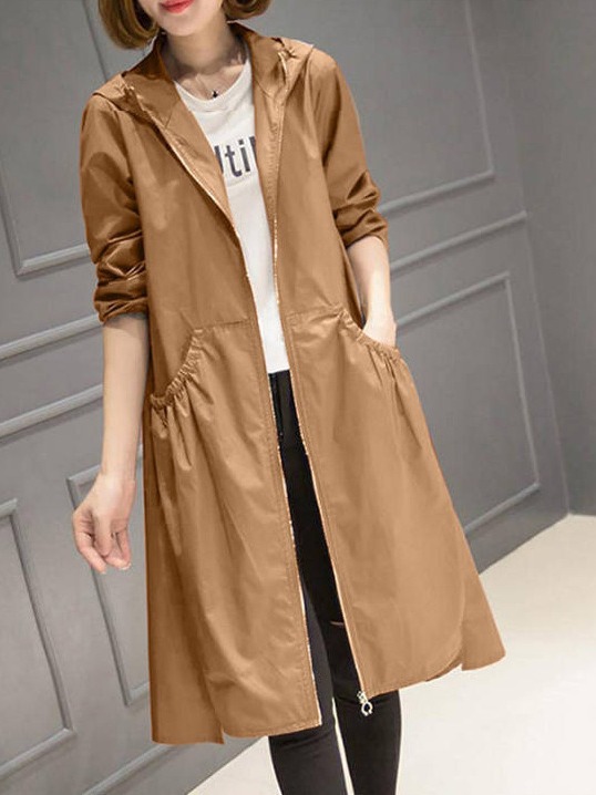 2024 Autumn New Hooded Mid-Length Over The Knee Thin Spring Women's Trench Coat Loose Large Size Coat Application Scenario