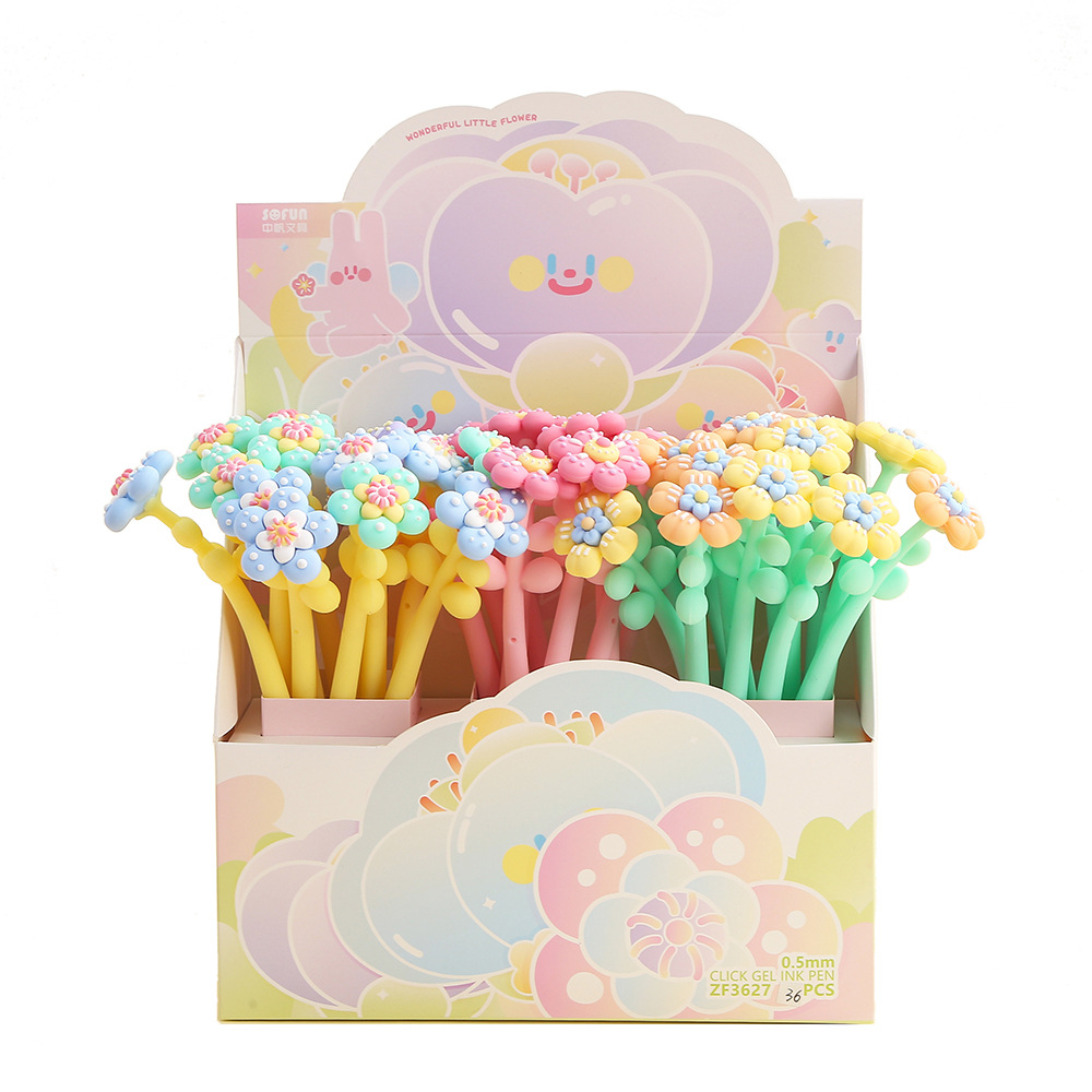 Zongfan Lovely Flower Shape Soft Silicone Pen Head Water Pen Cartoon Animation Neutral Pen Student Black Pen Wholesale Item Picture