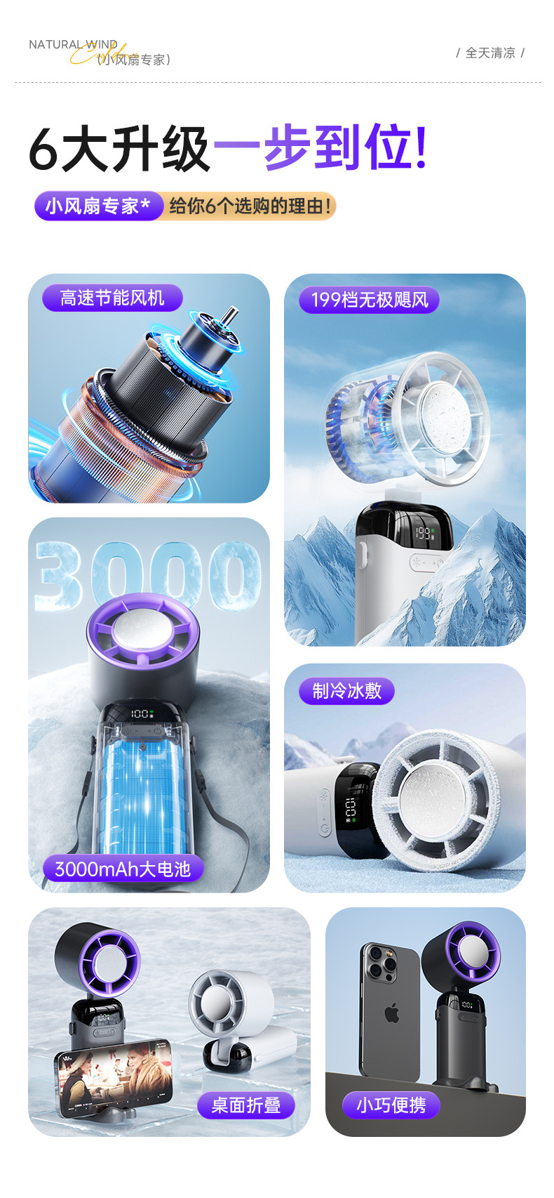 New cross-border semiconductor cold compress high-speed handheld fan, portable usb digital display folding outdoor small fan pic 7