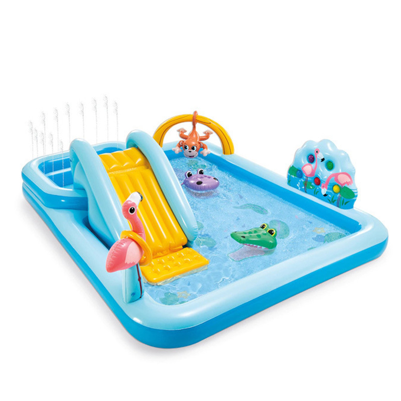 INTEX original children's inflatable water play pool, summer water play, water spray slide pool, cartoon-shaped pool Application Scenario