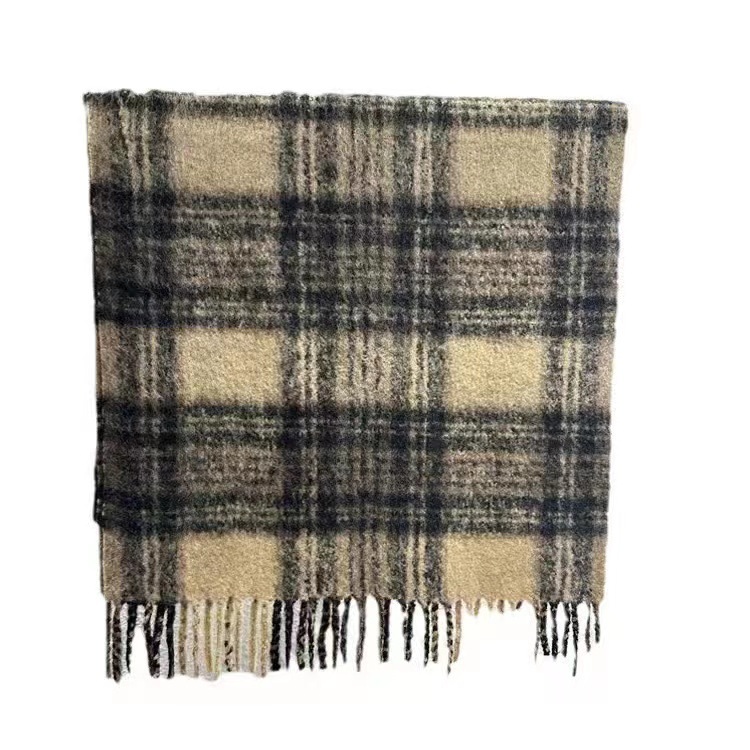 Plaid Scarf Women's Autumn And Winter Explosive All-Over Shawl Senior Imitation Cashmere Warm Neck Mohair Fringe Scarf Item Picture