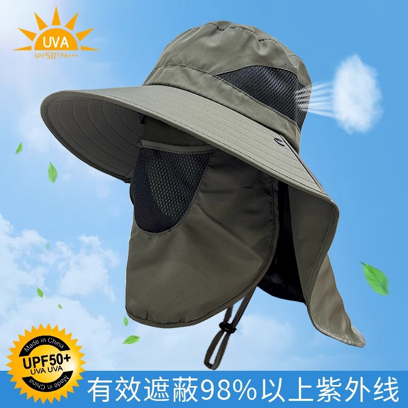 Outdoor Face And Neck Protective Sunblock Hats For Men And Women Summer Large Eave Uv Protective Sun Hat Fishing Hat Mountaineering Bike Hat Specification drawing