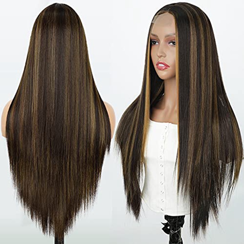 Lace wigs for women, mid-parted long straight synthetic fiber hair wigs from Europe and America before cross-border trade Item Picture