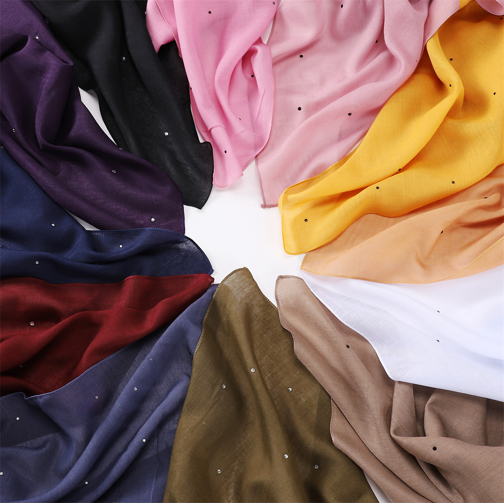 New Selling Solid Color Cotton Hot Diamond 110Cm Large Square Scarf Fashion Malay Indonesia Full Star Scarf Vs185b details Picture