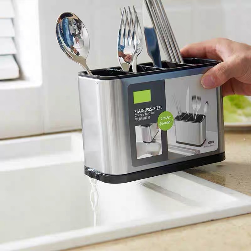 Cross-Border New Kitchen Household Stainless Steel Chopsticks Tableware Multi-Functional One Drain Storage Box Spoon Chopsticks Cage Specification drawing