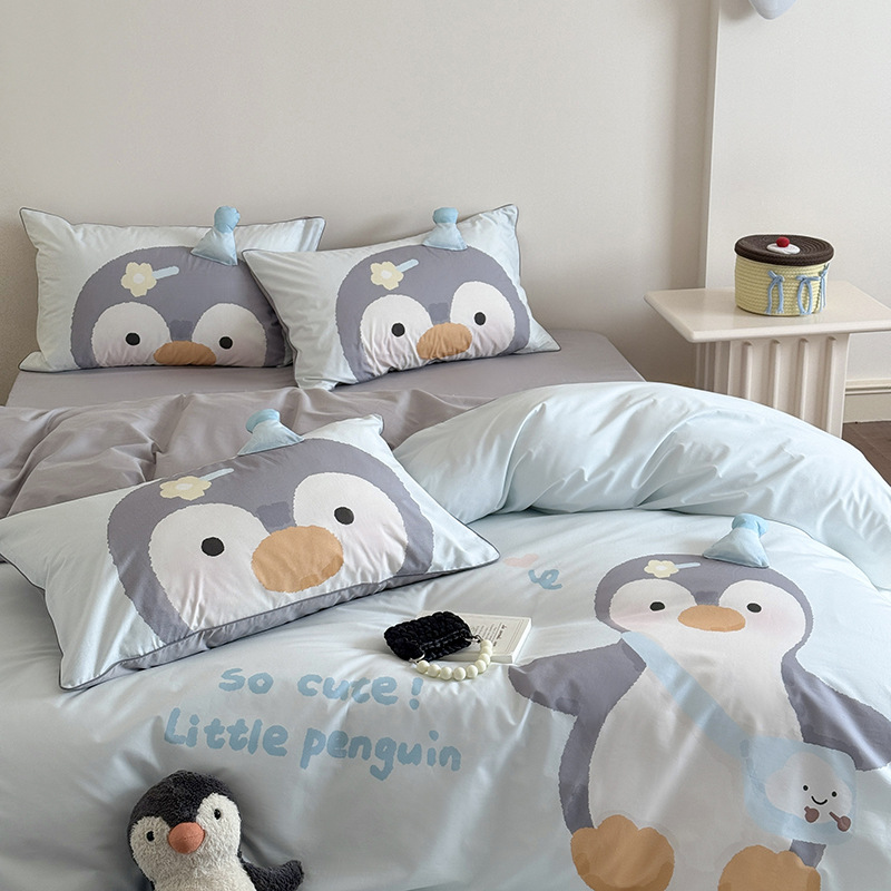 Wholesale of ins cartoon all-cotton washed cotton four-piece set, cute dog bear 3D children's three-piece set bedding Specification image