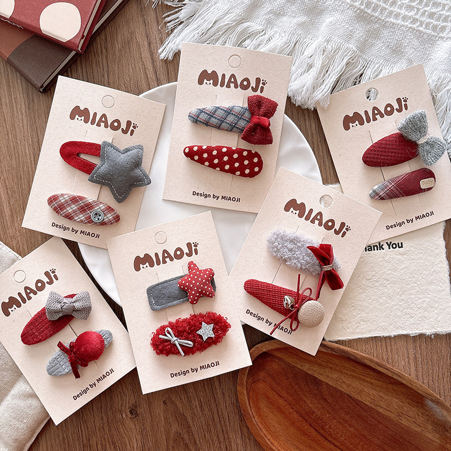 韩版甜美百搭儿童布艺掰掰夹女童红色碎发卡子少女蝴蝶结发夹发饰