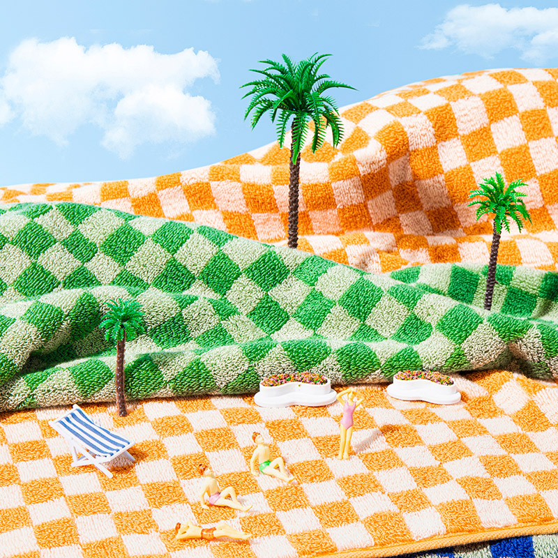 Pure cotton jacquard adult face towel 34* 75cm 110g checkerboard towel thickened soft multi-color towel details Picture