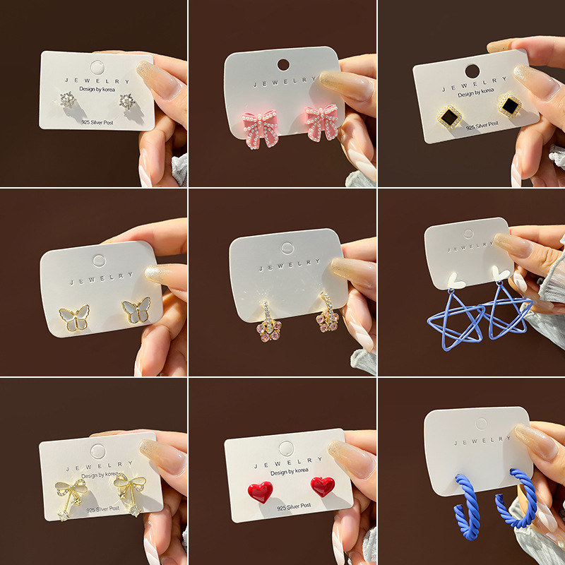 网红个性银针耳环 创意微镶钻复古蝴蝶镂空蓝色五角星耳钉耳坠