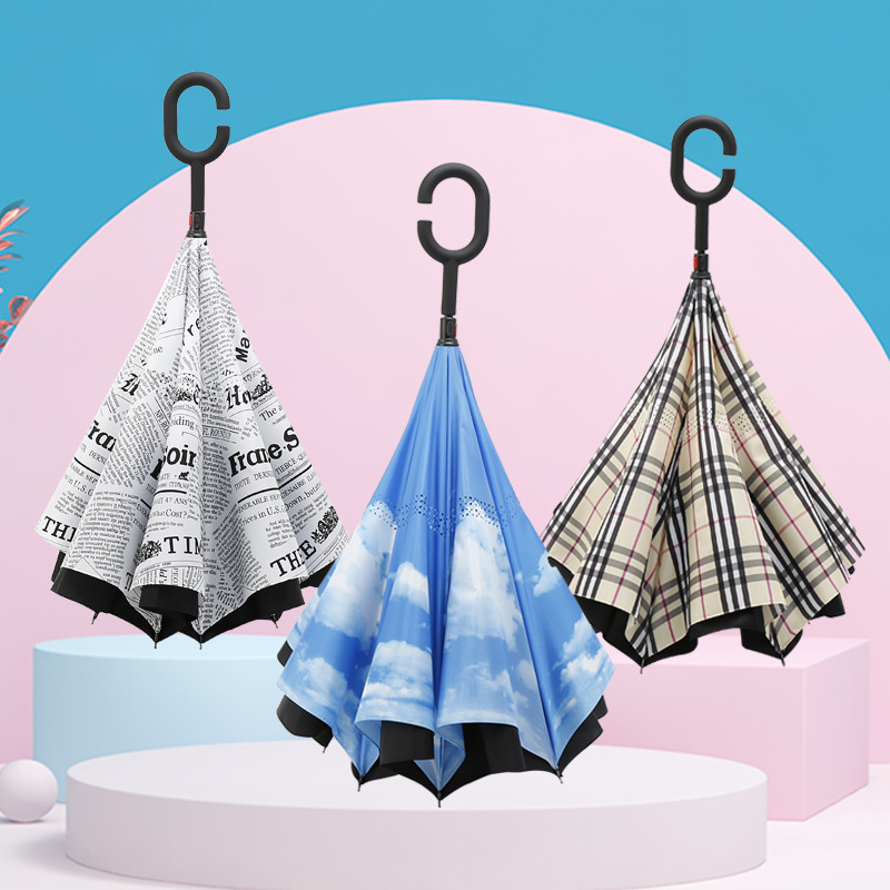 晴雨伞广告伞C型手动反向伞抗风直杆礼品印logo免手持双层汽车伞