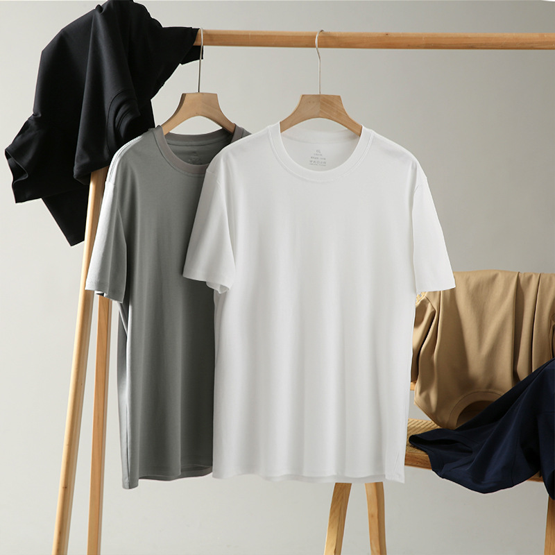The same style as the white T-shirt, 2025 Spring/Summer new all-cotton three-proof short-sleeved T-shirt for men, two-needle solid color versatile base layer for men