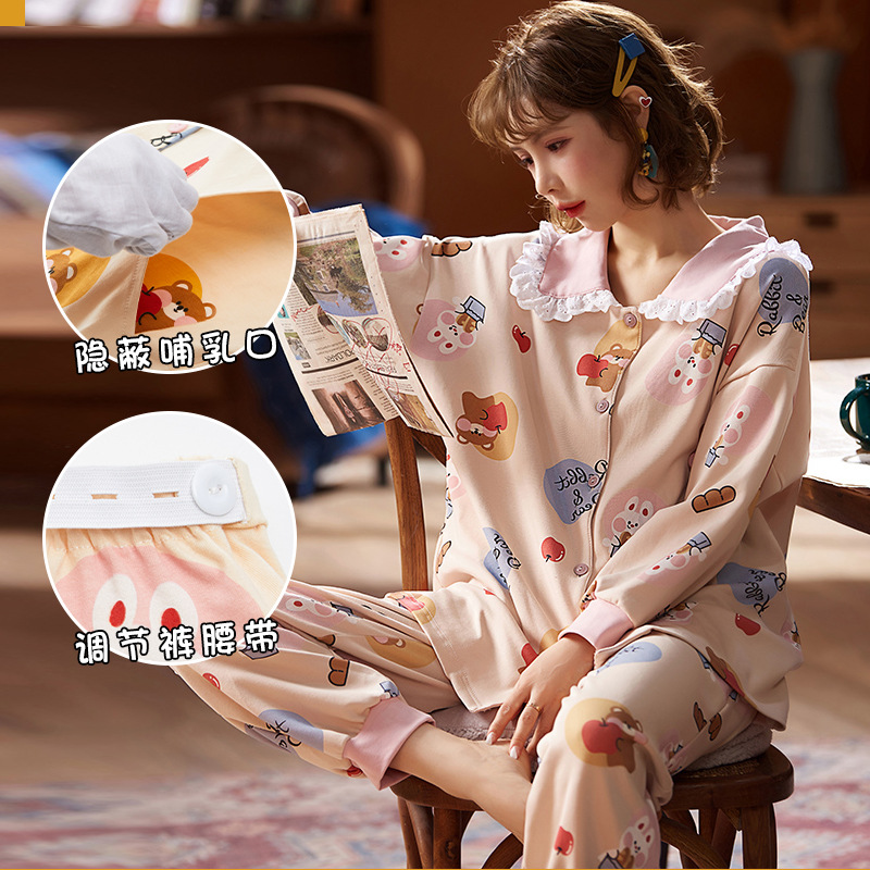 Kimono, maternity pajamas, summer thin lactation, pregnancy and postpartum care clothes, spring and autumn pure cotton postpartum women's home wear Application Scenario