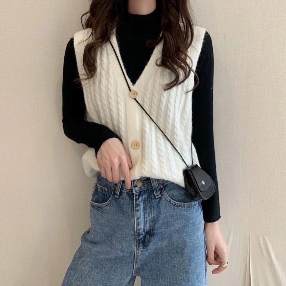 2022 Spring New Korean Version Of Women Wearing A Vest Knitted Cardigan Sweater Vest Small Vest Network Red Horse Clip Female Specification drawing