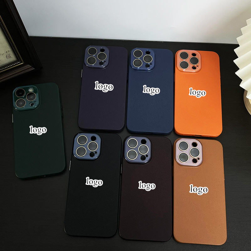 Crystal lens protection is suitable for Apple 15Promax phone case with lychee pattern, PC hard case, iPhone14 lens film scratch-resistant