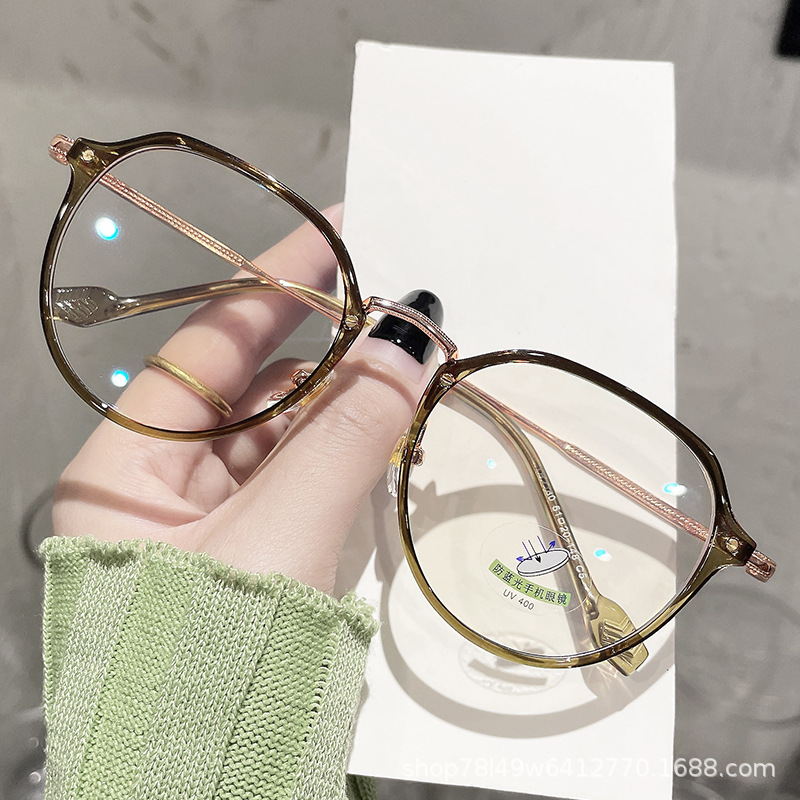 Cold Brown Near-Vision Frame Female Tiktok Tr90 Plain Can Be Matched With Degree Lens Anti-Blue Glasses 2180 details Picture
