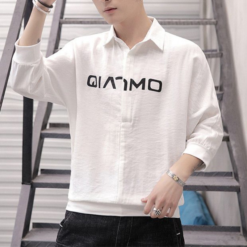 A new Korean-style, trendy and stylish men's shirt with a seven-quarter sleeve. It's a Japanese-style solid seven-quarter sleeve shirt for trendy men Specification image