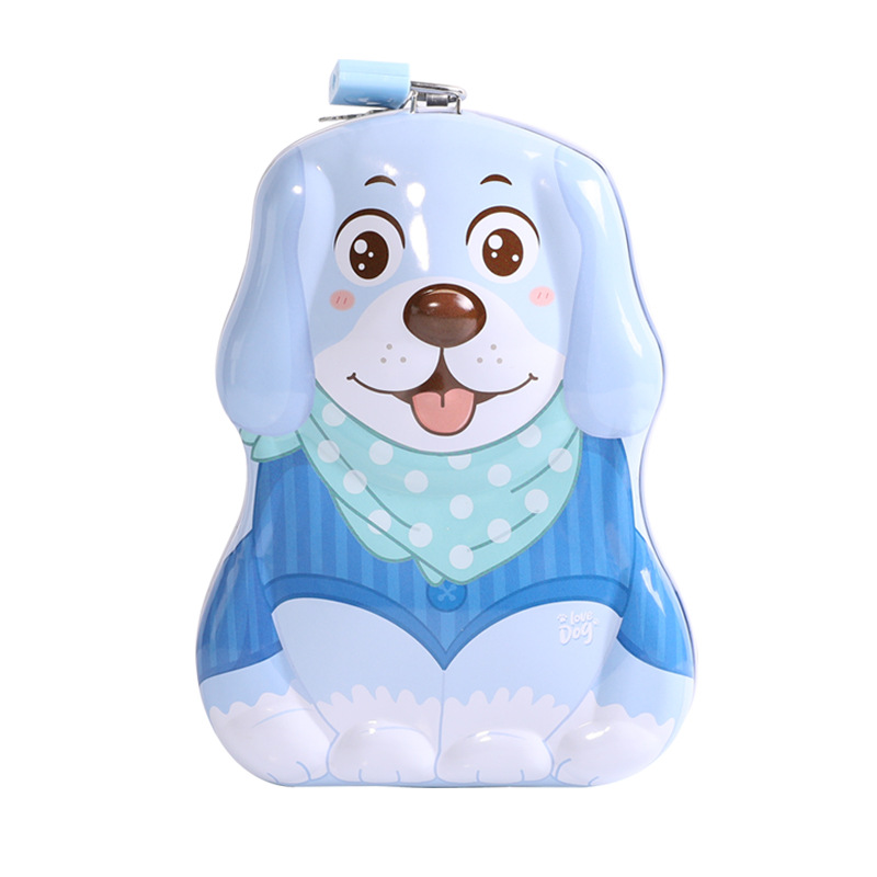 The new S-76-02 puppy cartoon piggy bank with lock, large-capacity tinplate, cute piggy bank, and creative gift decoration Item Picture