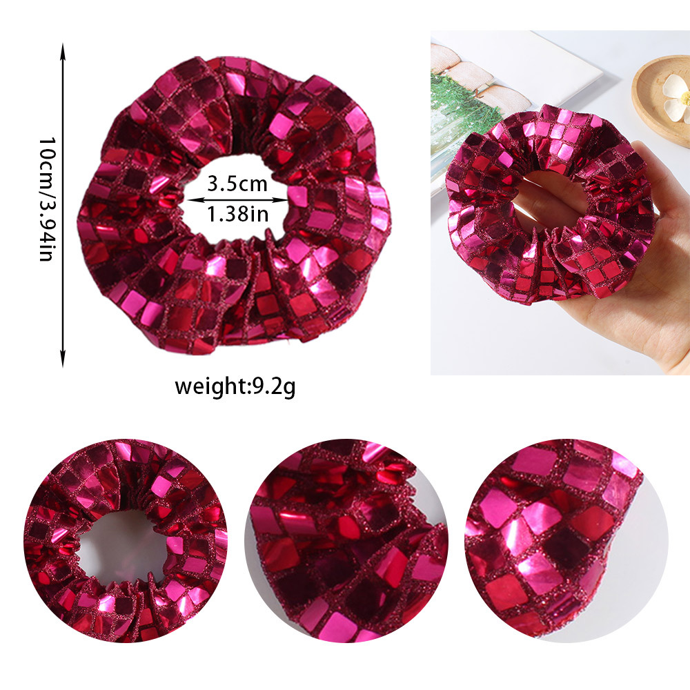 Wholesale of new cross-border square sequined large intestine hair band, high-elasticity ponytail for women, high-end fabric hair tie and hair accessory Specification image