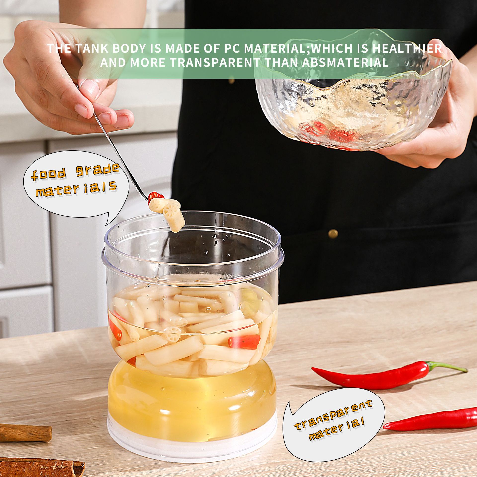 Pickle Jar: dry-wet separation pickle jar, hourglass, pickled vegetable jar, juice separation, food separation, water filtration container Application Scenario
