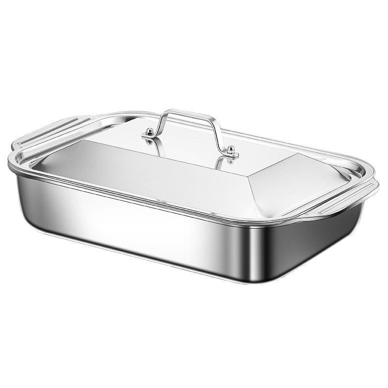 304 stainless steel grilled fish plate, rectangular household deep plate, induction cooker dry pot plate, commercial baking tray, thickened end plate Item Picture