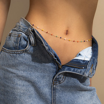 创意彩色米珠流苏单层腰链 欧美跨境复古潮流几何星形链条身体链