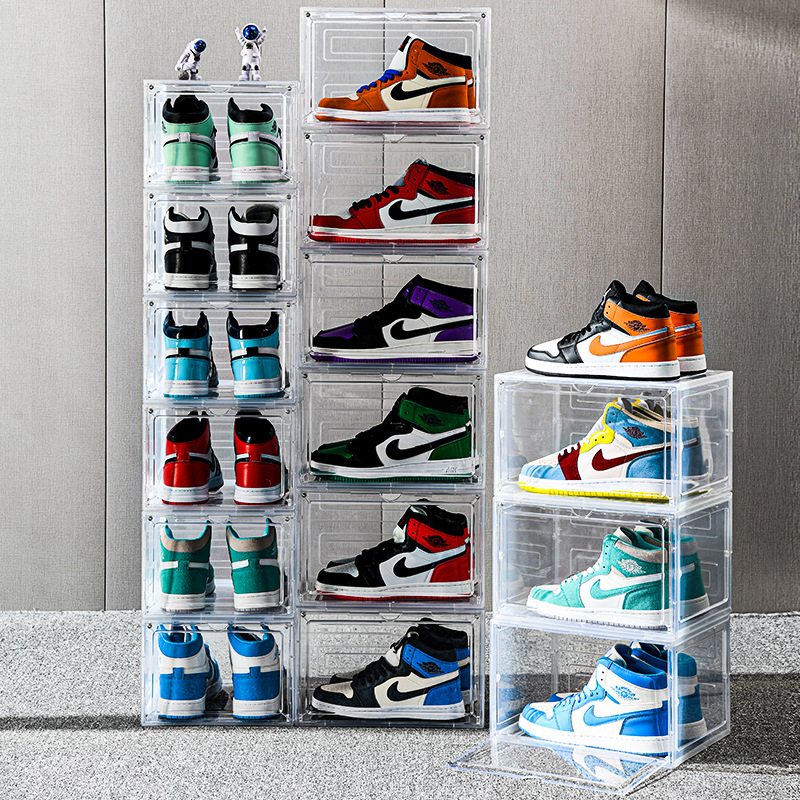 Plastic Simple Clamshell Combination Shoe Cabinet Home Dormitory Magnetic Absorption Box Non-Acrylic Transparent Shoe Box Wholesale