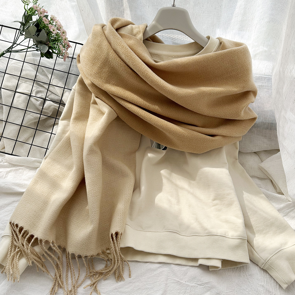 Foreign Trade Orders Amazon Explosive Double-Sided Two-Color Scarf Female Winter Thickened Solid Color Imitation Cashmere Scarf Shawl Female Specification drawing