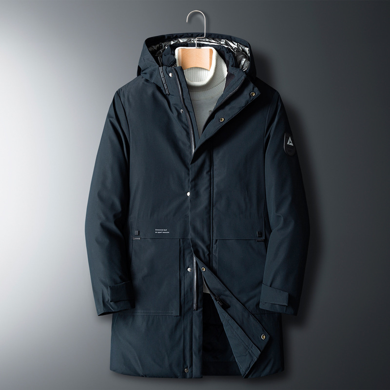Cross-border cotton-padded winter wear mid-length men's trendy and versatile workwear casual coat, business youth fleece and thickened coat