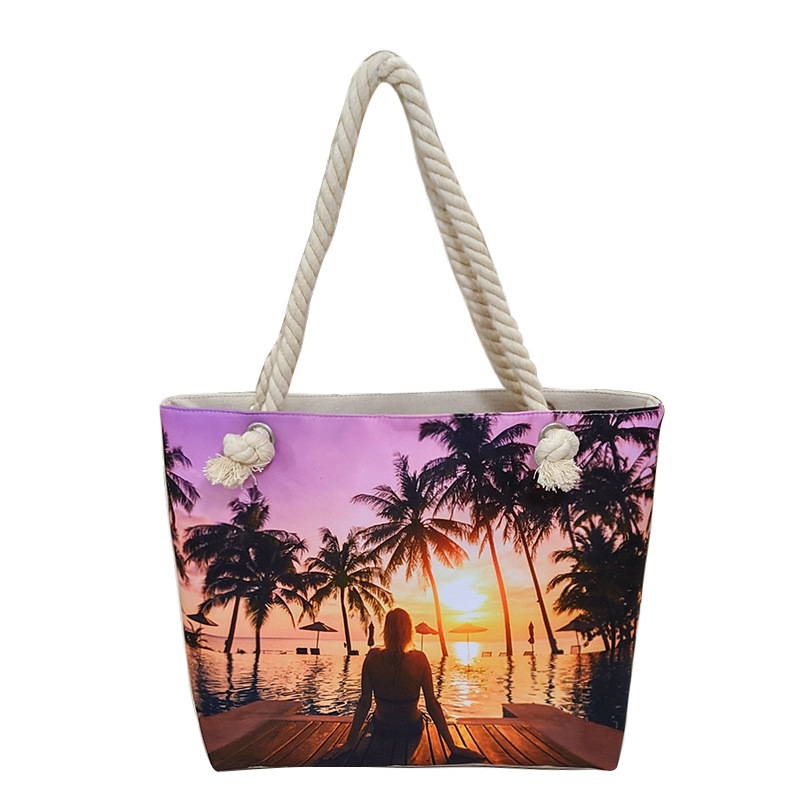 2022 New Canvas Beach Bag Large Capacity Women's Cotton Tote Beach Bag Canvas Shopping Bag Item Picture