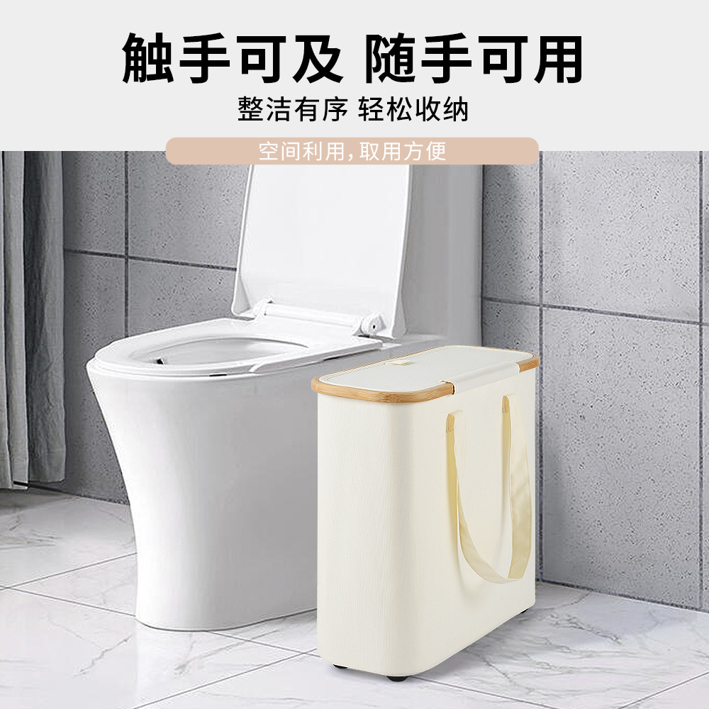 Amazon's large-capacity bamboo toilet paper storage basket with a handle and foldable bathroom organizing rack can hold toilet paper details Picture