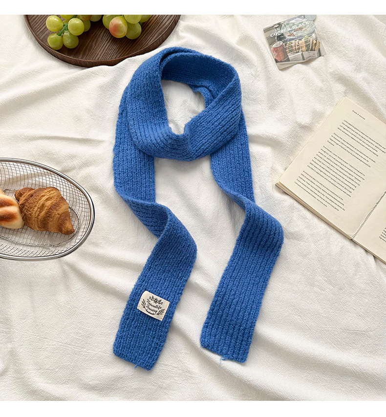 A new winter style of colorful narrow woolen scarf with small strips, a fashionable solid color warm knitted woolen scarf pic 13