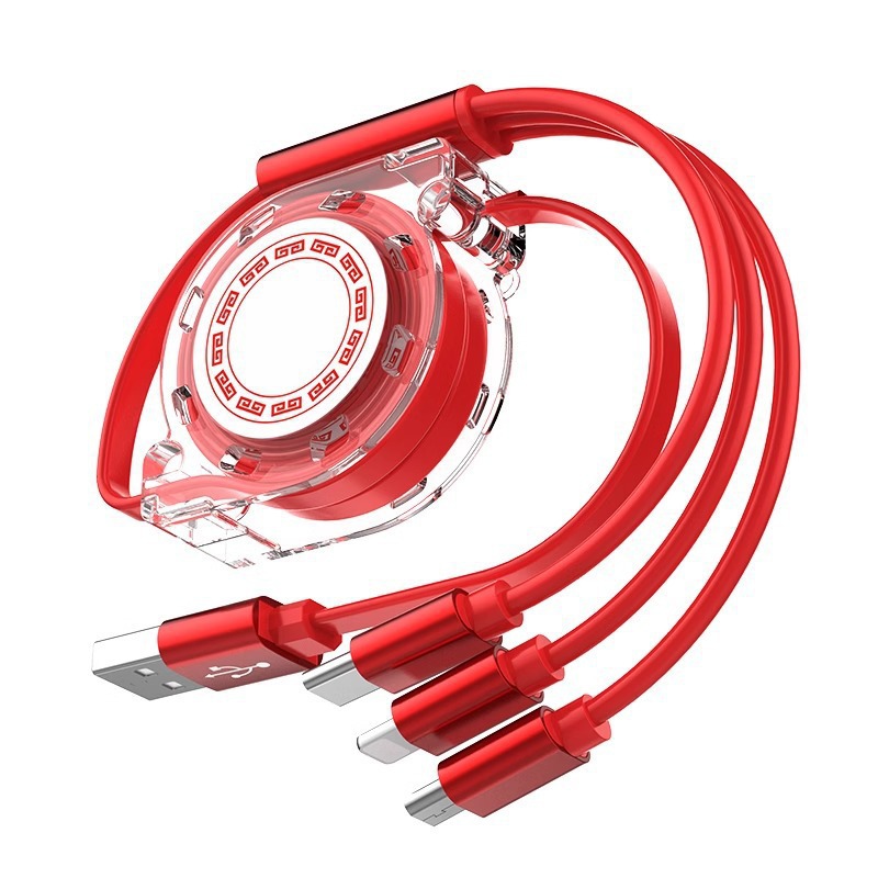 The data cable is retractable for fast charging, capable of supporting three mobile phone charging cables. It is universal and suitable for Android Type-C connection to cars Item Picture