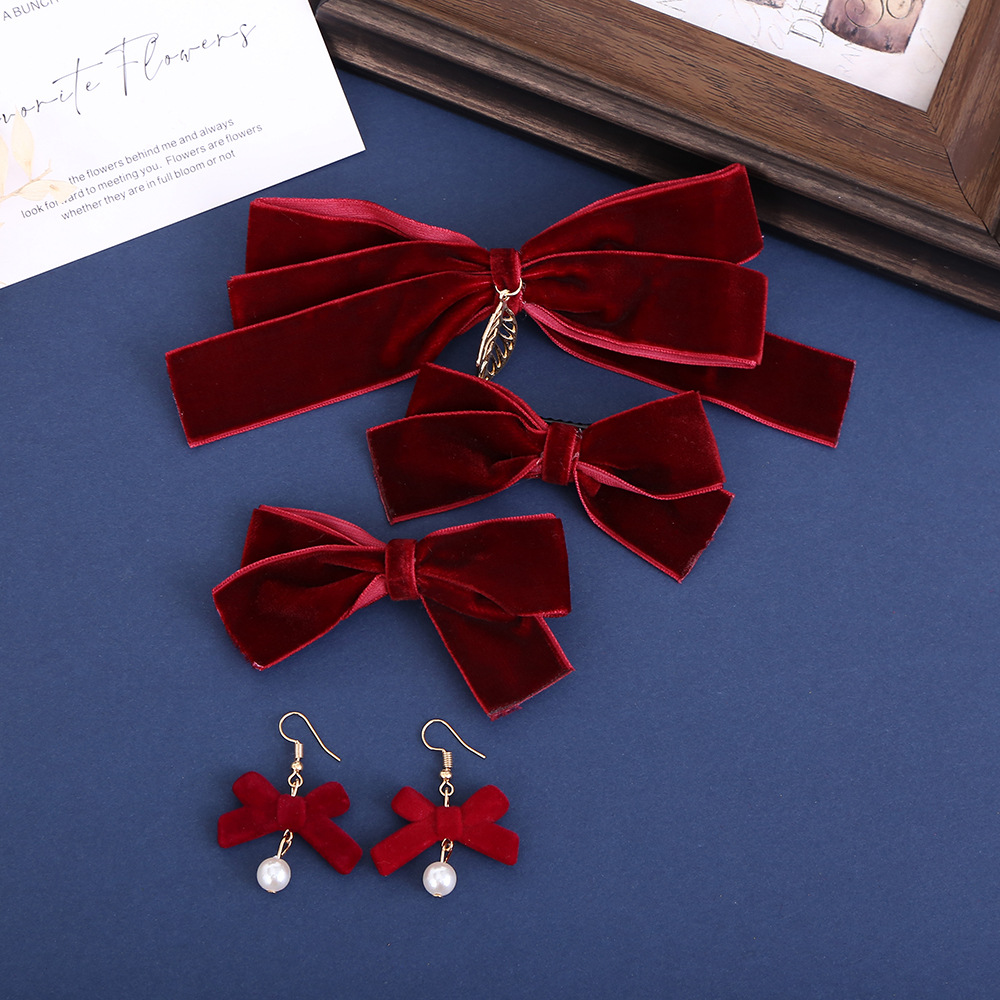 New velvet bow princess hairpin set with a high-end bride's headwear and French elegant romantic style hairpin