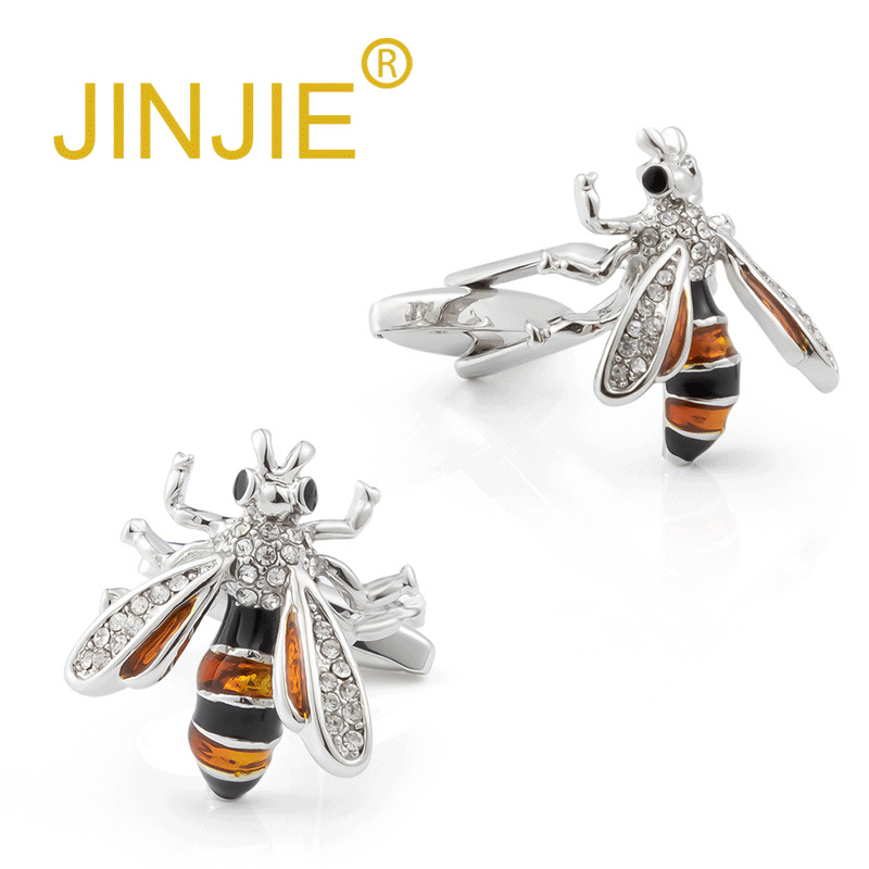现货新款高档镶钻蜜蜂造型金属袖扣 外贸男士法式袖扣 Cufflinks