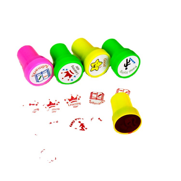 New English encouragement comment stamp multi-style colorful plastic cartoon printed stamp set Item Picture