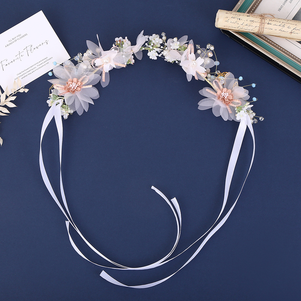 古风汉服发饰流苏发卡女孩公主气质头饰手工编织花环飘带发箍批发详情2